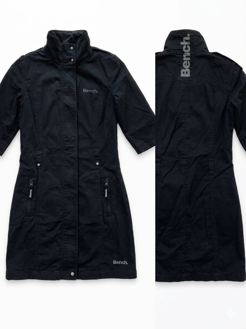 Bench Black Full Zip Mock Neck Short-Sleeve Cotton Jacket Dress Women’s Small - Picture 1 of 14